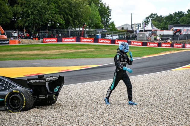 Formula One GP Spa Francorchamps, Belgium. Sunday, July 19, 2026 George Russell 63, Mercedes-AMG Petronas F1 Team - crash; Formula One GP Spa Francorchamps, Belgium. Sunday, July 19, 2026 *** Formula One Grand Prix at Spa-Francorchamps, Belgium, Sunday, July 19, 2026: George Russell (No. 63), Mercedes AMG Petronas F1 Team, crash. Formula One Grand Prix at Spa-Francorchamps, Belgium, Sunday, July 19, 2026 Copyright: xBEAUTIFULxSPORTS Erlhofx