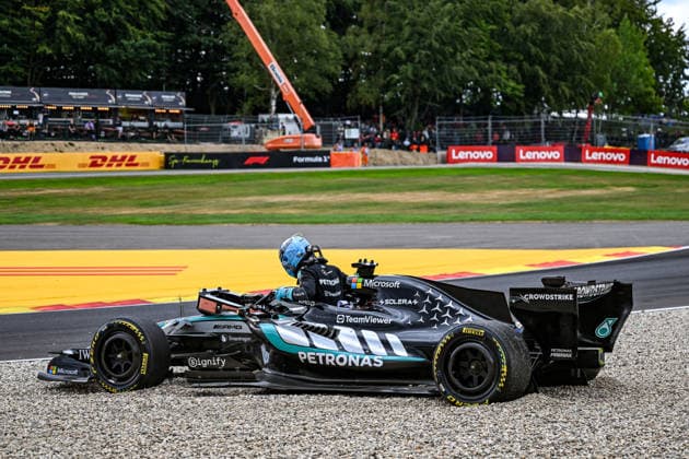 Formula One GP Spa Francorchamps, Belgium. Sunday, July 19, 2026 George Russell 63, Mercedes-AMG Petronas F1 Team - crash; Formula One GP Spa Francorchamps, Belgium. Sunday, July 19, 2026 *** Formula One Grand Prix at Spa-Francorchamps, Belgium, Sunday, July 19, 2026: George Russell (No. 63), Mercedes AMG Petronas F1 Team, crash. Formula One Grand Prix at Spa-Francorchamps, Belgium, Sunday, July 19, 2026 Copyright: xBEAUTIFULxSPORTS Erlhofx