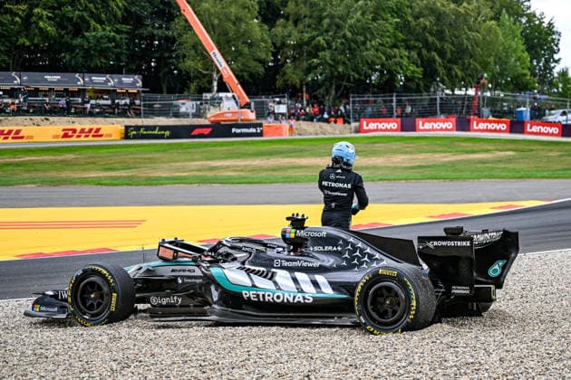 Formula One GP Spa Francorchamps, Belgium. Sunday, July 19, 2026 George Russell 63, Mercedes-AMG Petronas F1 Team - crash; Formula One GP Spa Francorchamps, Belgium. Sunday, July 19, 2026 *** Formula One Grand Prix at Spa-Francorchamps, Belgium, Sunday, July 19, 2026: George Russell (No. 63), Mercedes AMG Petronas F1 Team, crash. Formula One Grand Prix at Spa-Francorchamps, Belgium, Sunday, July 19, 2026 Copyright: xBEAUTIFULxSPORTS Erlhofx