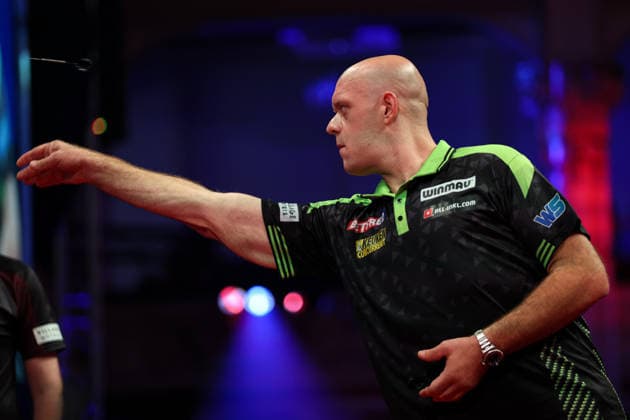 RECORD DATE NOT STATED 19th July 2026, Winter Gardens, Blackpool, Lancashire, England; 2026 Betfred World Matchplay Darts, Day Two; Michael van Gerwen in action at the oche during his game against Andrew Gilding AidanxHunter