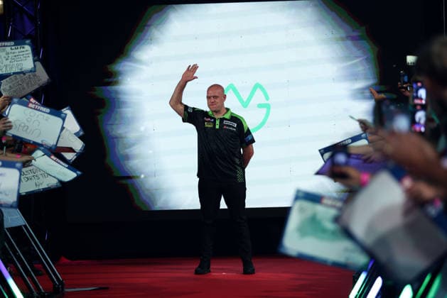RECORD DATE NOT STATED 19th July 2026, Winter Gardens, Blackpool, Lancashire, England; 2026 Betfred World Matchplay Darts, Day Two; Michael van Gerwen during his walk on AidanxHunter