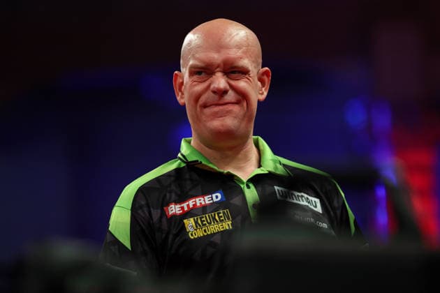 RECORD DATE NOT STATED 19th July 2026, Winter Gardens, Blackpool, Lancashire, England; 2026 Betfred World Matchplay Darts, Day Two; Michael van Gerwen reacts to a missed dart during his game against Andrew Gilding AidanxHunter
