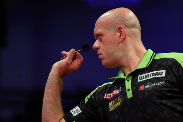 RECORD DATE NOT STATED 19th July 2026, Winter Gardens, Blackpool, Lancashire, England; 2026 Betfred World Matchplay Darts, Day Two; Michael van Gerwen in action at the oche during his game against Andrew Gilding AidanxHunter