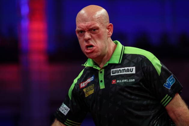 RECORD DATE NOT STATED 19th July 2026, Winter Gardens, Blackpool, Lancashire, England; 2026 Betfred World Matchplay Darts, Day Two; Michael van Gerwen reacts during his match against Andrew Gilding AidanxHunter