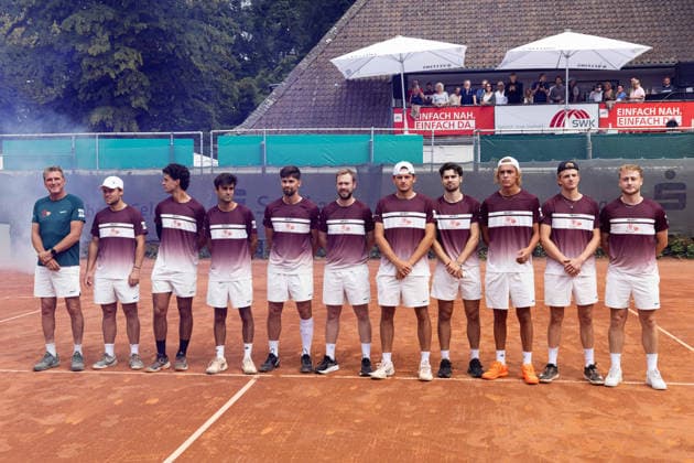 Krefeld, Deutschland 19. Juli 2026: 2. Tennis-Bundesliga Herren - 2026 - HTC Blau-Weiß Krefeld gegen Bremer TC v. 1912 Im Bild: die Mannschaft von Bremer TC v. 1912 e.V. HTC Blau Weiß Nordrhein Westfalen *** Krefeld, Germany, July 19, 2026 – Men’s Tennis Bundesliga 2, 2026: HTC Blau Weiß Krefeld vs. Bremer TC v 1912. Pictured: the Bremer TC v 1912 e.V. team. HTC Blau Weiß North Rhine-Westphalia Copyright: xFotostandx xGoertzx