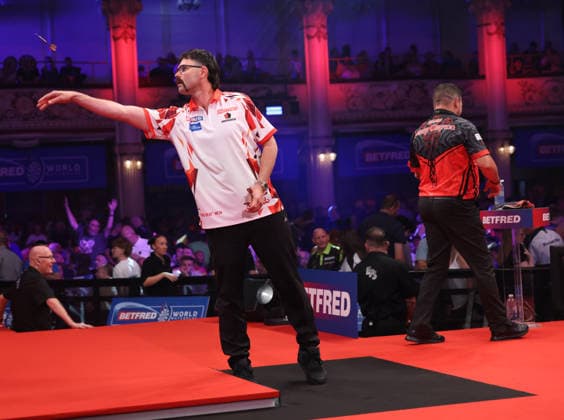 World Matchplay Darts 2026 Damon Heta during the 2026 World Matchplay darts at Winter Gardens, Blackpool, UK on 19 July 2026. Blackpool Winter Gardens UK Editorial use only , Copyright: xChrisxSargeantx PSI-24526-0123