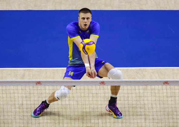 WomenÕs Volleyball Nations League - Belgrade 2026 Ukraine s Illa Kovalov in action during the MenÕs Volleyball Nations League Pool 7 match between Germany and Ukraine at Belgrade Arena on July 19, 2026 in Belgrade, Serbia. Belgrade Serbia Copyright: xSrdjanxStevanovicx x