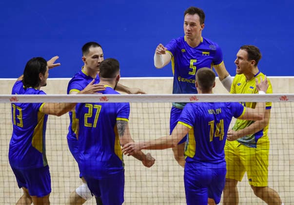 WomenÕs Volleyball Nations League - Belgrade 2026 Players of Ukraine react during the MenÕs Volleyball Nations League Pool 7 match between Germany and Ukraine at Belgrade Arena on July 19, 2026 in Belgrade, Serbia. Belgrade Serbia Copyright: xSrdjanxStevanovicx x