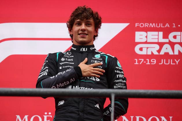 F1 Grand Prix of Belgium Andrea Kimi Antonelli of Mercedes-AMG F1 Team celebrates on the podium at the end of the F1 Grand Prix of Belgium at Spa-Francorchamps on July 19, 2026 in Stavelot, Belgium. Stavelot Spa-Francorchamps Belgium Copyright: xBasilex