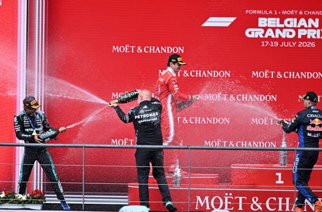 Formula 1 Belgian Grand Prix SPA, BELGIUM - JULY 19: Mercedes Italian driver Kimi Antonelli (L) wins the Belgian Grand Prix, the tenth race of the 2026 Formula 1 World Championship, WM, Weltmeisterschaft followed by Ferrari s Monegasque driver Charles Leclerc (2nd R) in second and Red Bull Racing s Dutch driver Max Verstappen (R) in third at the Circuit de Spa-Francorchamps in Spa, Belgium on July 19, 2026. Dursun Aydemir Anadolu Spa Belgium. Editorial use only. Please get in touch for any other usage.  Copyright: x2026xAnadoluxDursunxAydemirx