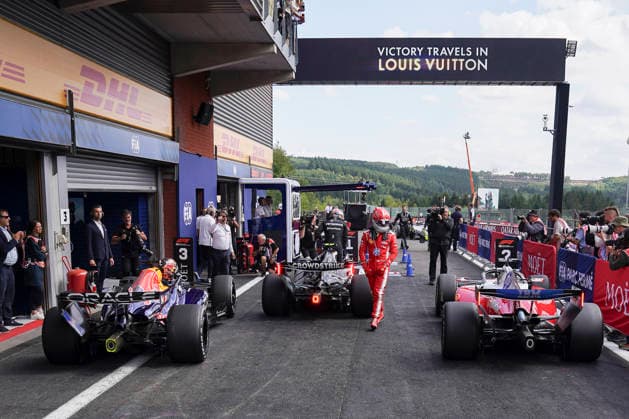FORMULA ONE BELGIAN GRAND PRIX 2026 Kimi Antonelli 12 (ITA) Mercedes, Max Verstappen 3 (NED) Red Bull Racing and Charles Leclerc 16 (MON) Ferrari in parc ferme after the race during the Formula 1 Moet & Chandon Belgian Grand Prix 2026, 10th round of the 2026 Formula 1 World Championship, WM, Weltmeisterschaft from 17th - 19th July 2026 at Circuit de Spa-Francorchamps, Stavelot, Belgium. Credit: Robbie Hoad Every Second Media Editorial use only. All images are copyright Every Second Media Limited. No images may be reproduced without prior permission. Copyright: xIMAGO EveryxSecondxMediax ESM-2070-0400 RobbiexHoadx xEveryxSecondxMediax