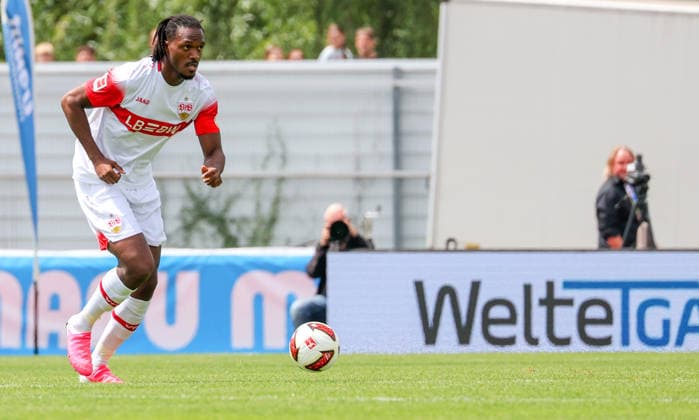 19.07.2026, Deutschland, Balingen, Fußball Bundesliga, Saison 2026 2027, Testspiel, TSG Balingen vs. VfB Stuttgart, Dan-Axel Zagadou (VfB) *** July 19, 2026, Germany, Balingen, Bundesliga, 2026–2027 season, Friendly match, TSG Balingen vs. VfB Stuttgart, Dan Axel Zagadou (VfB)