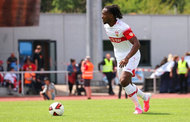 19.07.2026, Deutschland, Balingen, Fußball Bundesliga, Saison 2026 2027, Testspiel, TSG Balingen vs. VfB Stuttgart, Dan-Axel Zagadou (VfB) *** July 19, 2026, Germany, Balingen, Bundesliga, 2026–2027 season, Friendly match, TSG Balingen vs. VfB Stuttgart, Dan Axel Zagadou (VfB)