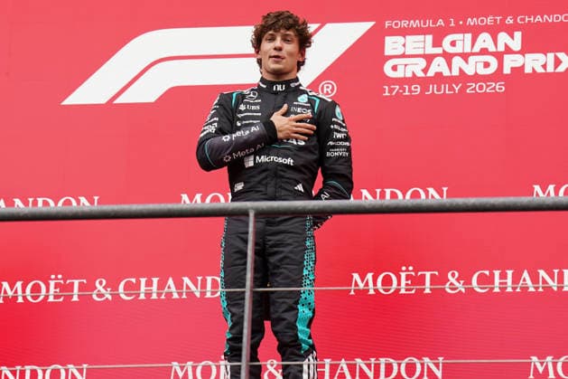 FORMULA ONE BELGIAN GRAND PRIX 2026 Kimi Antonelli 12 (ITA) Mercedes celebrates on the podium during the Formula 1 Moet & Chandon Belgian Grand Prix 2026, 10th round of the 2026 Formula 1 World Championship, WM, Weltmeisterschaft from 17th - 19th July 2026 at Circuit de Spa-Francorchamps, Stavelot, Belgium. Credit: Robbie Hoad Every Second Media Editorial use only. All images are copyright Every Second Media Limited. No images may be reproduced without prior permission. Copyright: xIMAGO EveryxSecondxMediax ESM-2070-0420 RobbiexHoadx xEveryxSecondxMediax