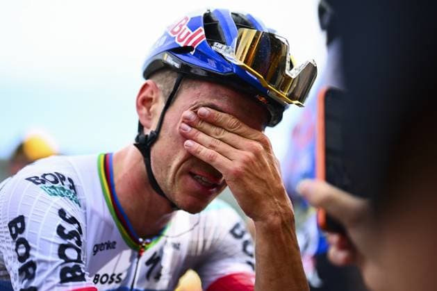 Belgian Remco Evenepoel of Red Bull-BORA-hansgrohe pictured after winning stage 15 of the 2026 Tour de France cycling race, a stage of 184km from Champagnole to Plateau de Solaison, on Sunday 19 July 2026. The 113th edition of the Tour de France starts on Saturday 4 July in Barcelona, Spain, and will finish in Paris, France on the 26th of July. POOLxGREGORYxVANxGANSEN  x181483625x