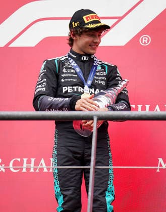 FORMULA ONE BELGIAN GRAND PRIX 2026 Kimi Antonelli 12 (ITA) Mercedes celebrates on the podium during the Formula 1 Moet & Chandon Belgian Grand Prix 2026, 10th round of the 2026 Formula 1 World Championship, WM, Weltmeisterschaft from 17th - 19th July 2026 at Circuit de Spa-Francorchamps, Stavelot, Belgium. Credit: Robbie Hoad Every Second Media Editorial use only. All images are copyright Every Second Media Limited. No images may be reproduced without prior permission. Copyright: xIMAGO EveryxSecondxMediax ESM-2070-0425 RobbiexHoadx xEveryxSecondxMediax