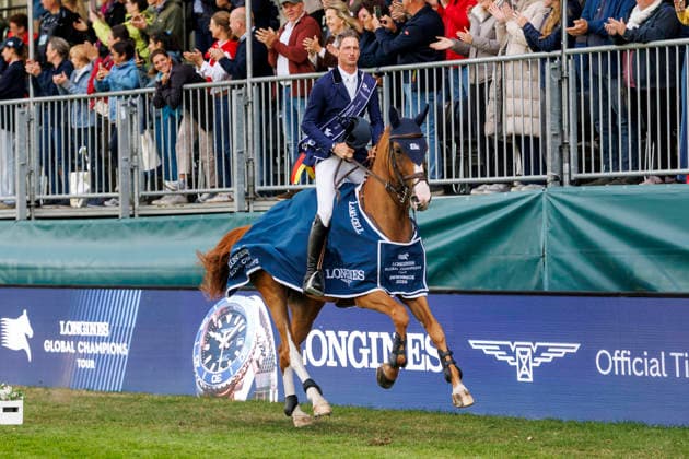 RIESENBECK - Longines Global Champions Tour of Riesenbeck 2026, RIESENBECK - Longines Global Champions Tour of Riesenbeck 2026 DEUSSER Daniel (GER), Pepita van T Meulenhof BR Siegerehrung Prize giving ceremony Longines GCT Grand Prix of Riesenbeck CSI5* - Int. jumping competition against the clock with jump-off (1.60 m) Riesenbeck, Riesenbeck International 19. July 2026 - *** RIESENBECK Longines Global Champions Tour of Riesenbeck 2026, RIESENBECK Longines Global Champions Tour of Riesenbeck 2026 DEUSSER Daniel GER, Pepita van T Meulenhof BR Prize-giving ceremony Longines GCT Grand Prix of Riesenbeck CSI5* International show jumping competition against the clock with a jump-off 1 60 m Riesenbeck, Riesenbeck International, July 19, 2026