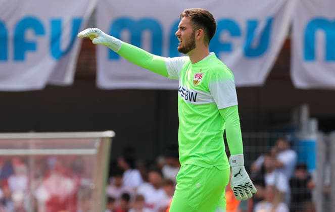 19.07.2026, Deutschland, Balingen, Fußball Bundesliga, Saison 2026 2027, Testspiel, TSG Balingen vs. VfB Stuttgart, Dennis Seimen (VfB) *** July 19, 2026, Germany, Balingen, Bundesliga, 2026–2027 season, Friendly match, TSG Balingen vs. VfB Stuttgart, Dennis Seimen (VfB)