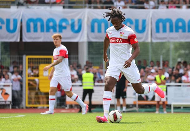 19.07.2026, Deutschland, Balingen, Fußball Bundesliga, Saison 2026 2027, Testspiel, TSG Balingen vs. VfB Stuttgart, Dan-Axel Zagadou (VfB) *** July 19, 2026, Germany, Balingen, Bundesliga, 2026–2027 season, Friendly match, TSG Balingen vs. VfB Stuttgart, Dan Axel Zagadou (VfB)