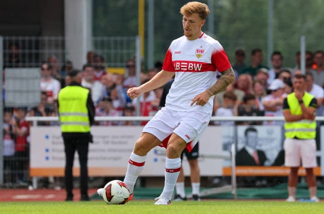 19.07.2026, Deutschland, Balingen, Fußball Bundesliga, Saison 2026 2027, Testspiel, TSG Balingen vs. VfB Stuttgart, Finn Jeltsch (VfB) *** July 19, 2026, Germany, Balingen, Bundesliga, 2026–2027 season, Friendly, TSG Balingen vs. VfB Stuttgart, Finn Jeltsch (VfB)