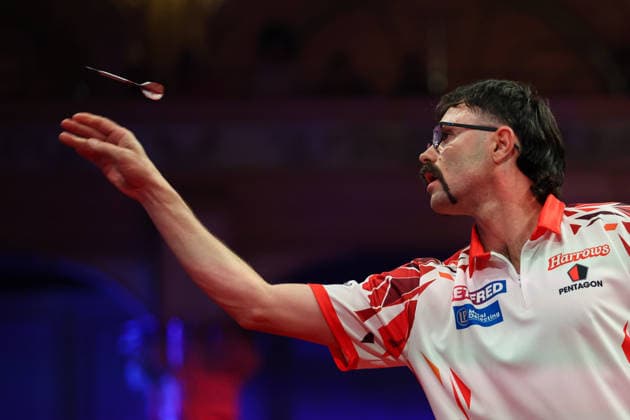 RECORD DATE NOT STATED 19th July 2026, Winter Gardens, Blackpool, Lancashire, England; 2026 Betfred World Matchplay Darts, Day Two; Damon Heta in action at the oche during his game against Jonny Clayton AidanxHunter
