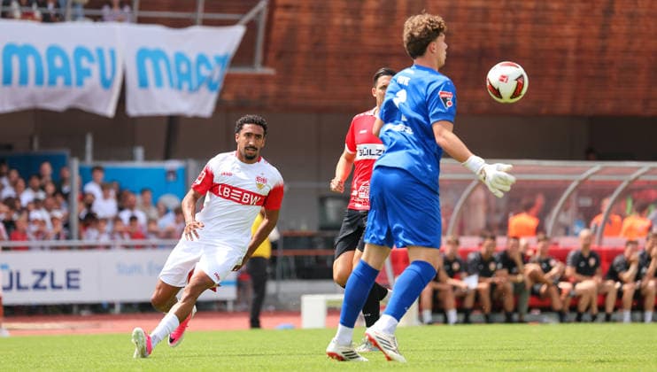 19.07.2026, Deutschland, Balingen, Fußball Bundesliga, Saison 2026 2027, Testspiel, TSG Balingen vs. VfB Stuttgart, Tiago Tomas (VfB) *** July 19, 2026, Germany, Balingen, Bundesliga, 2026–2027 season, Friendly Match, TSG Balingen vs. VfB Stuttgart, Tiago Tomas (VfB)