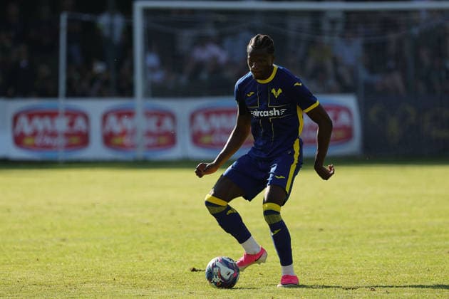 IPA86813262 - Daniel Oyegoke of Hellas Verona FC during the friendly match between Hellas Verona and Rovereto at the Sporting Center La Pineta on July 19, 2026, in Folgaria, VI.  Copyright: xEmanuelexPennacchio IPAxSportx xx 86813262