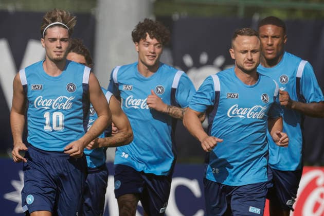 SSC Napoli preseason 2026-27 Napoli s Spanish defender Miguel Gutierrez and Stanislav Lobotka during third day SSC Napoli s 2026-27 preseason training camp in val di sole in Trentino, Dimaro Folgarida July, 19 2026. _BPH3519 Copyright: xAntonioxBalascox