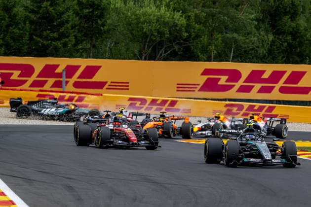 STAVELOT, BELGIUM: Kimi Antonelli, racing for the Mercedes team during the 2026 Formula 1 Belgian Grand Prix at the Circuit de Spa-Francorchamps in Stavelot, Belgium