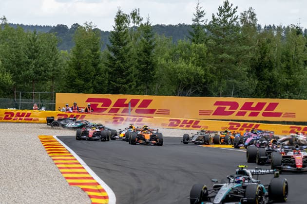 STAVELOT, BELGIUM: George Russell, racing for the Mercedes team during the 2026 Formula 1 Belgian Grand Prix at the Circuit de Spa-Francorchamps in Stavelot, Belgium