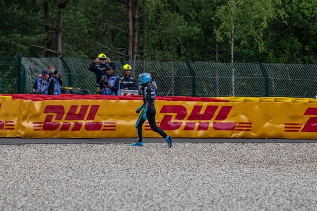 STAVELOT, BELGIUM: George Russell, racing for the Mercedes team during the 2026 Formula 1 Belgian Grand Prix at the Circuit de Spa-Francorchamps in Stavelot, Belgium