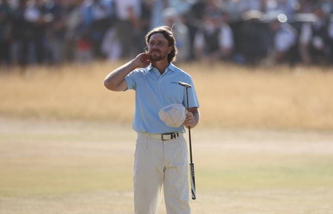 154th Open Golf Championships - Round 4 Tommy Fleetwood of England gestures to the crowd on the 18th hole during the 4th round at the British Open Golf Championships at Royal Birkdale in Southport, Britain, 19 July 2026. SOUTHPORT UNITED KINGDOM  Copyright: xADAMxVAUGHANx
