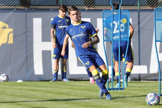 SOCCER - Other - Hellas Verona - Training and Friendly Match Photo by IPA ABACAPRESS.COM86813273 - Salvatore Cerbone of Hellas Verona FC during the friendly match between Hellas Verona and Rovereto at the Sporting Center La Pineta on July 19, 2026, in Folgaria, VI. Verona Italy  Copyright: xIPAxSport ABACAx
