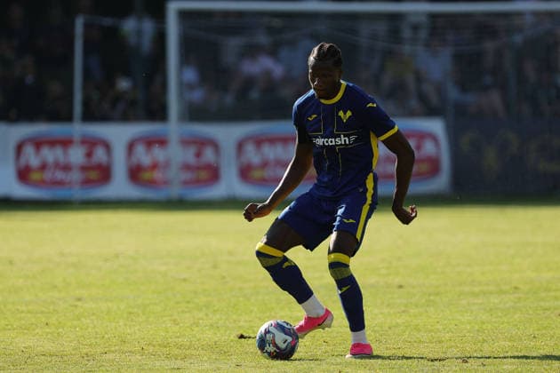 SOCCER - Other - Hellas Verona - Training and Friendly Match Photo by IPA ABACAPRESS.COM86813262 - Daniel Oyegoke of Hellas Verona FC during the friendly match between Hellas Verona and Rovereto at the Sporting Center La Pineta on July 19, 2026, in Folgaria, VI. Verona Italy  Copyright: xIPAxSport ABACAx
