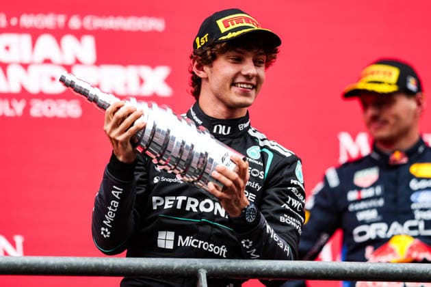 F1 - BELGIAN GRAND PRIX 2026 KIMI ANTONELLI Andrea (ita), Mercedes AMG F1 Team W16, portrait podium during the Formula 1 Belgian Grand Prix 2026, 10th round of the 2026 Formula One World Championship, WM, Weltmeisterschaft from July 17 to 19, 2026 on the Circuit de Spa-Francorchamps, in Stavelot, Belgium - StavelotBelgium  Copyright: xEricxAlonsox