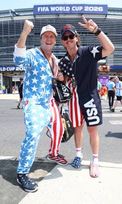 New Jersey, USA, 19th July 2026. American fans outside the stadium before the Spain vs Argentina FIFA World Cup, WM, Weltmeisterschaft, Fussball final match at the Metlife Stadium, New Jersey. Picture credit should read: Paul Terry Sportimage EDITORIAL USE ONLY. No use with unauthorised audio, video, data, fixture lists, club league logos or live services. Online in-match use limited to 120 images, no video emulation. No use in betting, games or single club league player publications. SPI_010_PT_Spain_Argentina SPI-4862-0010