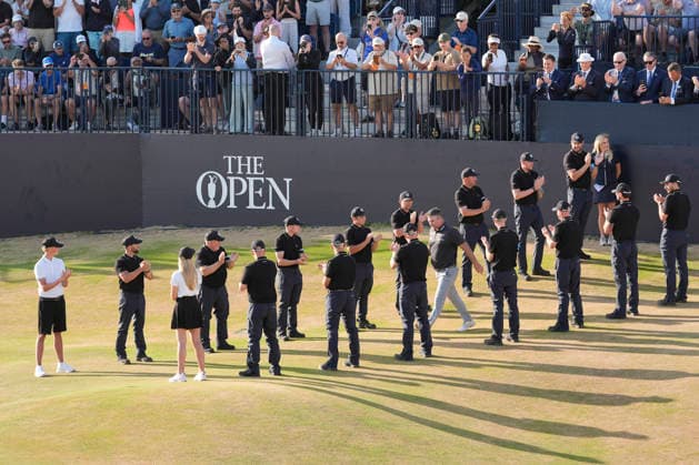 SOUTHPORT, ENGLAND - JULY 19: Ryan Fox (NZ) walks through a guard of honour as he heads to the presentation after winning the 154th Open Championship at the Royal Birkdale Golf Club, Southport on July 19, 2026 in Merseyside, England The 154th British Open Championship