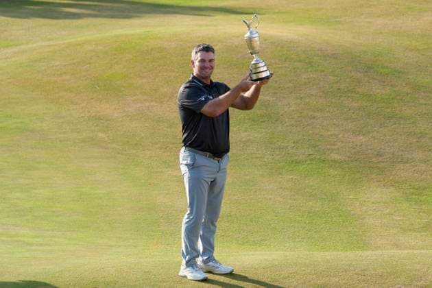 SOUTHPORT, ENGLAND - JULY 19: Ryan Fox (NZ) holds the Claret Jug aloft after winning the 154th Open Championship at the Royal Birkdale Golf Club, Southport on July 19, 2026 in Merseyside, England The 154th British Open Championship