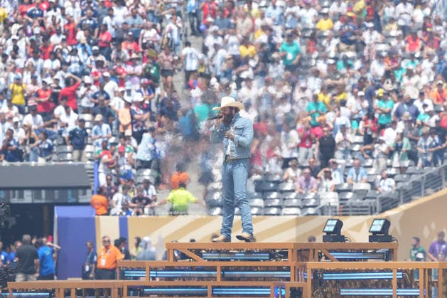 Post Malone performs before the start of the 2026 World Cup final between the national teams of Spain and Argentina at the New York New Jersey stadium in the US, 19 July 2026. 2026 World Cup Final: Spain vs. Argentina !ACHTUNG: NUR REDAKTIONELLE NUTZUNG!  Copyright: xOctavioxGuzmanx GRAF9188 20260719-55020938598_1