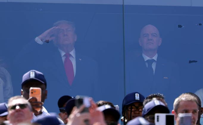 FIFA World Cup, WM, Weltmeisterschaft, Fussball 2026 final - Spain vs Argentina US president Donald Trump (L) and FIFA president Gianni Infantino ahead of the FIFA World Cup 2026 final match Spain against Argentina, in New Jersey, USA, 19 July 2026. EAST RUTHERFORD United States  Copyright: xCHRISTOPHERxNEUNDORFx