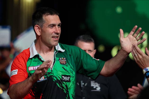 RECORD DATE NOT STATED 19th July 2026, Winter Gardens, Blackpool, Lancashire, England; 2026 Betfred World Matchplay Darts, Day Two; William O Connor during his walk on AidanxHunter