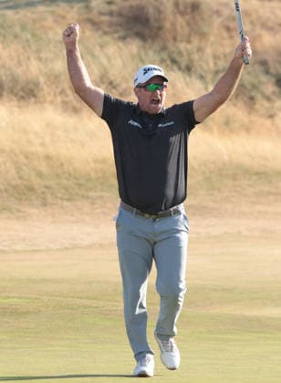 New Zealand s Ryan Fox celebrates victory at the 154th Open Championship at Royal Birkdale in Southport, on Sunday, July 19, 2026. Cox won the tournament with a score of ten under par.  LON2026071920 HUGOxPHILPOTT