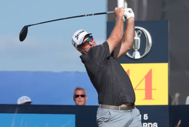 New Zealand s Ryan Fox drives on the fourteenth hole at the 154th Open Championship at Royal Birkdale in Southport, on Sunday, July 19, 2026. Cox won the tournament with a score of ten under par.  LON2026071923 HUGOxPHILPOTT