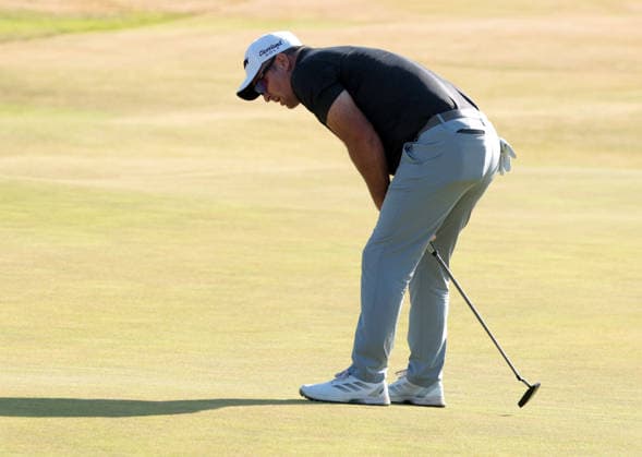 New Zealand s Ryan Fox reacts after missing a putt on the 16th hole at the 154th Open Championship at Royal Birkdale in Southport, on Sunday, July 19, 2026. Cox won the tournament with a score of ten under par.  LON2026071927 HUGOxPHILPOTT