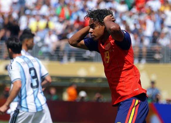 FIFA World Cup, WM, Weltmeisterschaft, Fussball 2026 final - Spain vs Argentina Lamine Yamal of Spain reacts during the FIFA World Cup 2026 final match Spain against Argentina, in New Jersey, USA, 19 July 2026. EAST RUTHERFORD United States  Copyright: xCHRISTOPHERxNEUNDORFx