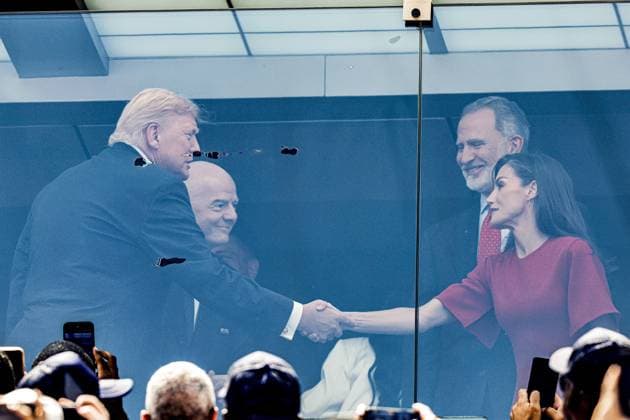 EAST RUTHERFORD, NEW JERSEY - (LR) United States President Donald Trump, FIFA President Gianni Infantino, Spanish King Felipe VI, Spanish Queen Letizia during the 2026 FIFA World Cup, WM, Weltmeisterschaft, Fussball final between Spain and Argentina at the New York New Jersey Stadium on July 19, 2026, in East Rutherford, New Jersey, United States. MAURICE VAN STEEN ANP World Cup Soccer 2026 xVIxANPxSportx xMauricexvanxSteenxIVx 563860190 originalFilename: 563860190.jpg