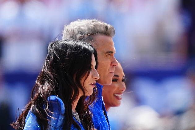 Spain v Argentina - FIFA World Cup, WM, Weltmeisterschaft, Fussball 2026 - Final EAST RUTHERFORD, NEW JERSEY - JULY 19: Nicole Scherzinger, Robbie Williams and Laura Pausini perform before the FIFA World Cup 2026 Final match between Spain and Argentina at New York New Jersey Stadium in East Rutherford, New Jersey, USA on July 19, 2026. Evrim Aydin Anadolu New Jersey United States. Editorial use only. Please get in touch for any other usage.  Copyright: x2026xAnadoluxEvrimxAydinx