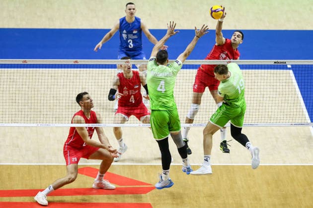Serbia v Slovenia - Men s Volleyball Nations League BELGRADE, SERBIA - JULY 19: Players of the Slovenia and Serbia in action during the FIVB Men s Volleyball Nations League Pool 7 preliminary round match between Serbia and Slovenia at the Belgrade Arena in Belgrade, Serbia, on July 19, 2026 Filip Stevanovic Anadolu Belgrade Serbia. Editorial use only. Please get in touch for any other usage.  Copyright: x2026xAnadoluxFilipxStevanovicx