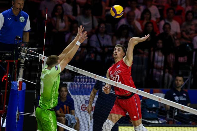 Serbia v Slovenia - Men s Volleyball Nations League BELGRADE, SERBIA - JULY 19: Players of the Slovenia and Serbia in action during the FIVB Men s Volleyball Nations League Pool 7 preliminary round match between Serbia and Slovenia at the Belgrade Arena in Belgrade, Serbia, on July 19, 2026 Filip Stevanovic Anadolu Belgrade Serbia. Editorial use only. Please get in touch for any other usage.  Copyright: x2026xAnadoluxFilipxStevanovicx