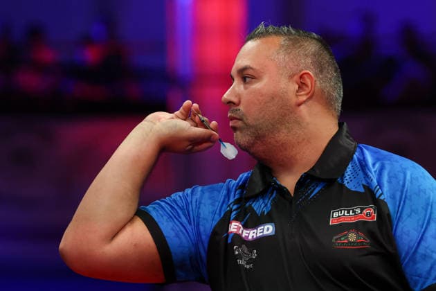 RECORD DATE NOT STATED 19th July 2026, Winter Gardens, Blackpool, Lancashire, England; 2026 Betfred World Matchplay Darts, Day Two; Jermaine Wattimena in action at the oche during his game against James Wade AidanxHunter